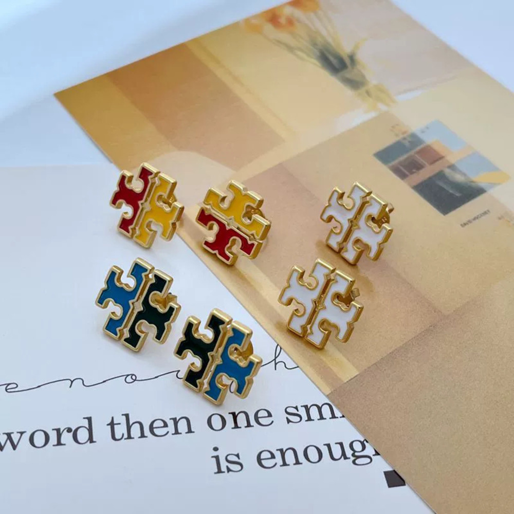 Tory Burch Enamel Color Block Letter Metal Earrings